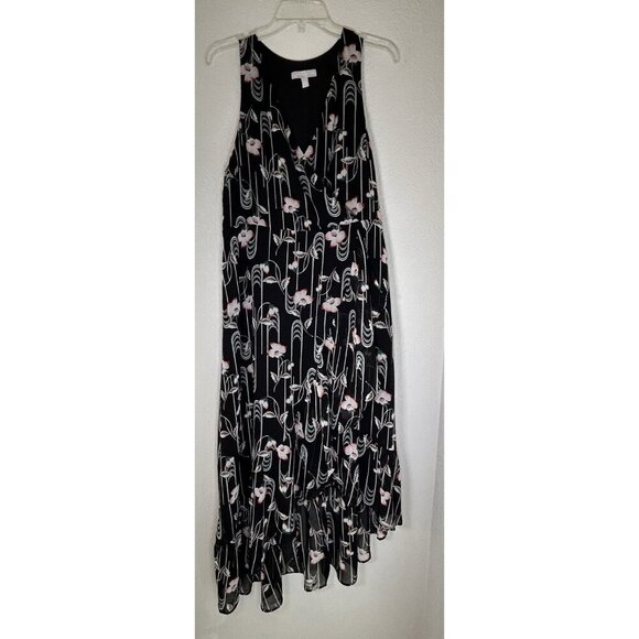 Chelsea28 Dresses & Skirts - Chelsea 28 Dress Womens Medium Black Floral Sleeveless Asymmetrical Ruffle Hem